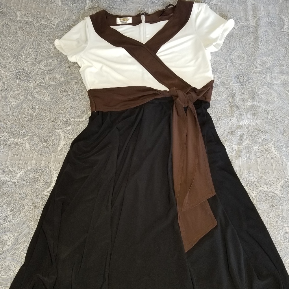 Talbots black, brown and cream dress, size 4